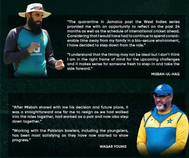 Misbah and Waqar step down from coaching roles
