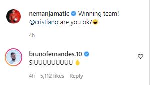 Bruno Fernandes commented "SIUUUUUUUUU" under the Matic's post 