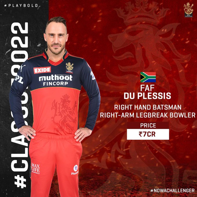 RCB 2022 playing 11 - Faf Du Plessis