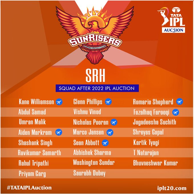 Sunrisers Hyderabad IPL 2022 Final Squad