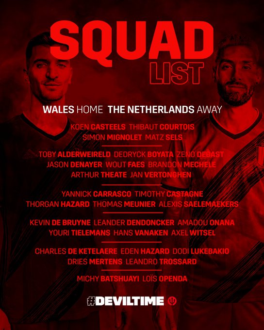 Belgium UEFA Nations League 2022 Squad for September fixtures