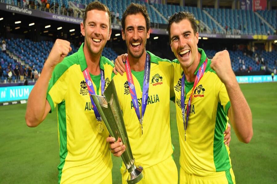 Josh Hazlewood, Mitchell Starc and Pat Cummins