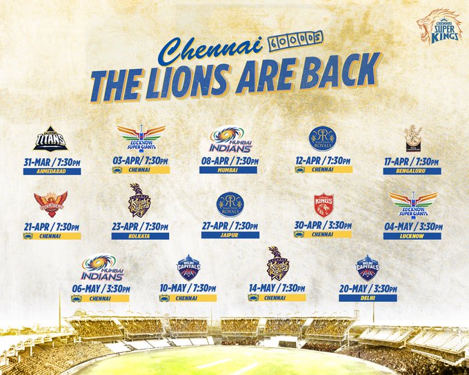 Chennai Super Kings IPL 2023 Schedule